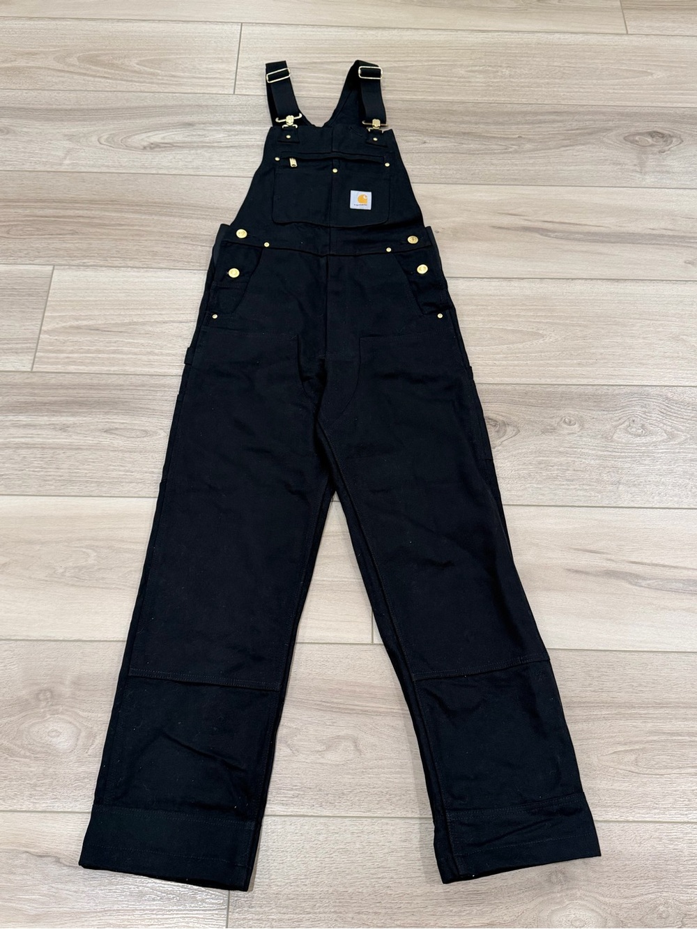 Carhartt R01 BLK Black Duck Cotton Double Knee Bib Overalls Workwear Sz 28 x 32